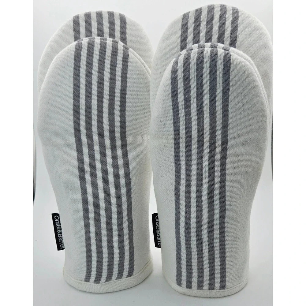 Crate & Barrel Cuisine Stripe Oven Mitts Set of 2 White Grey 323-123
